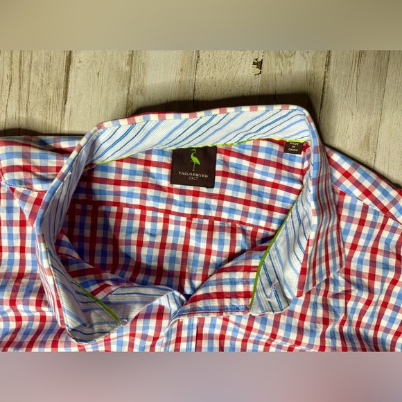 Tailorbyrd Mens Dress Shirt 2XLT Flip Cuff Long Sleeve Red Blue Button Up - Picture 5 of 14